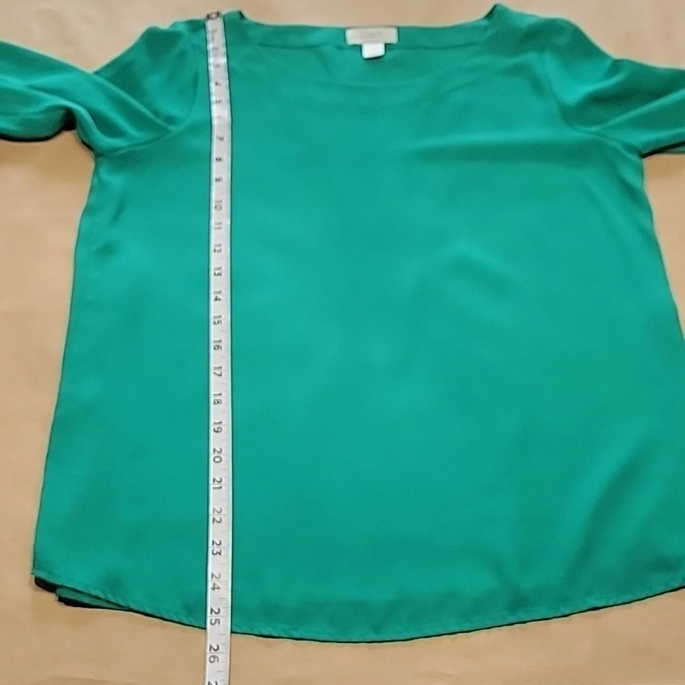 LOFT Size S Kelly Green 100% Polyester Asymmetrical Sleeve Blouse, Exc Used Cond